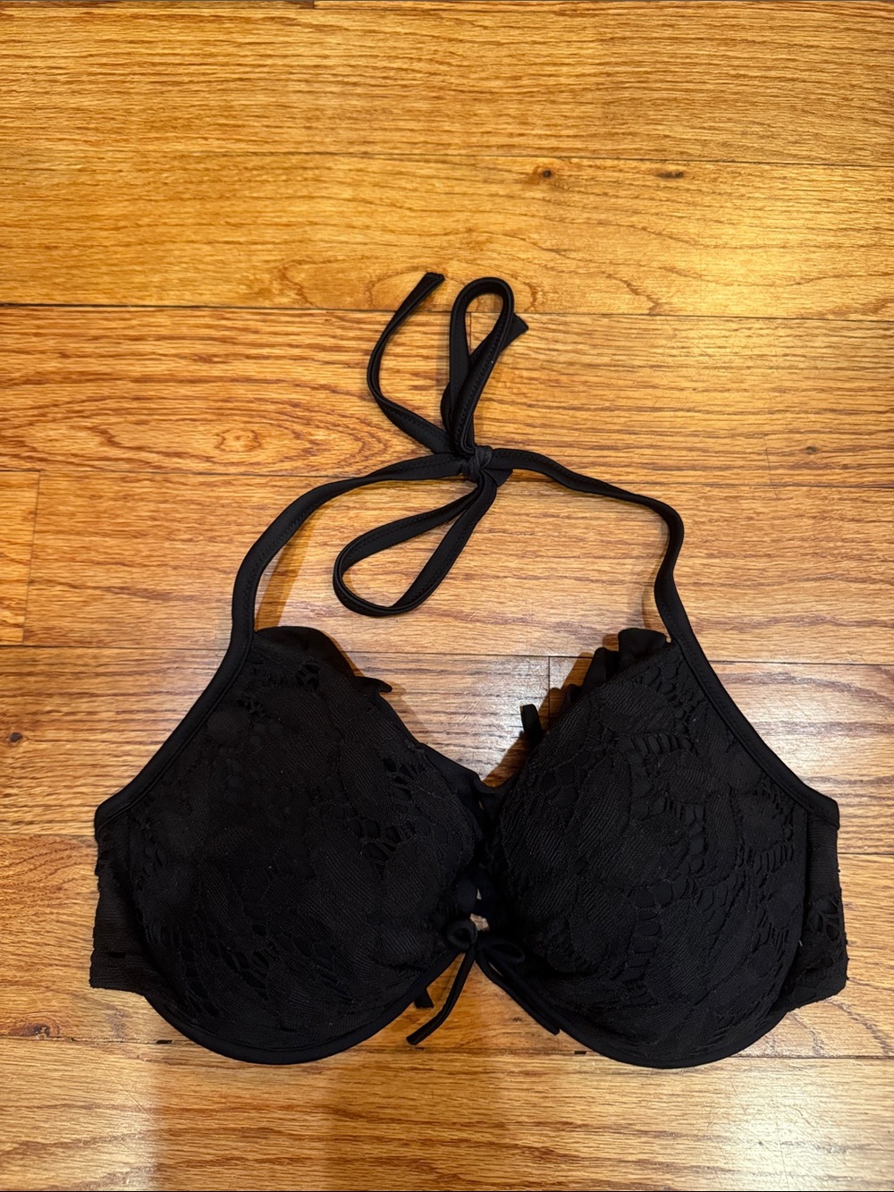 Victoria's Secret Black Lace Halter Bikini Top